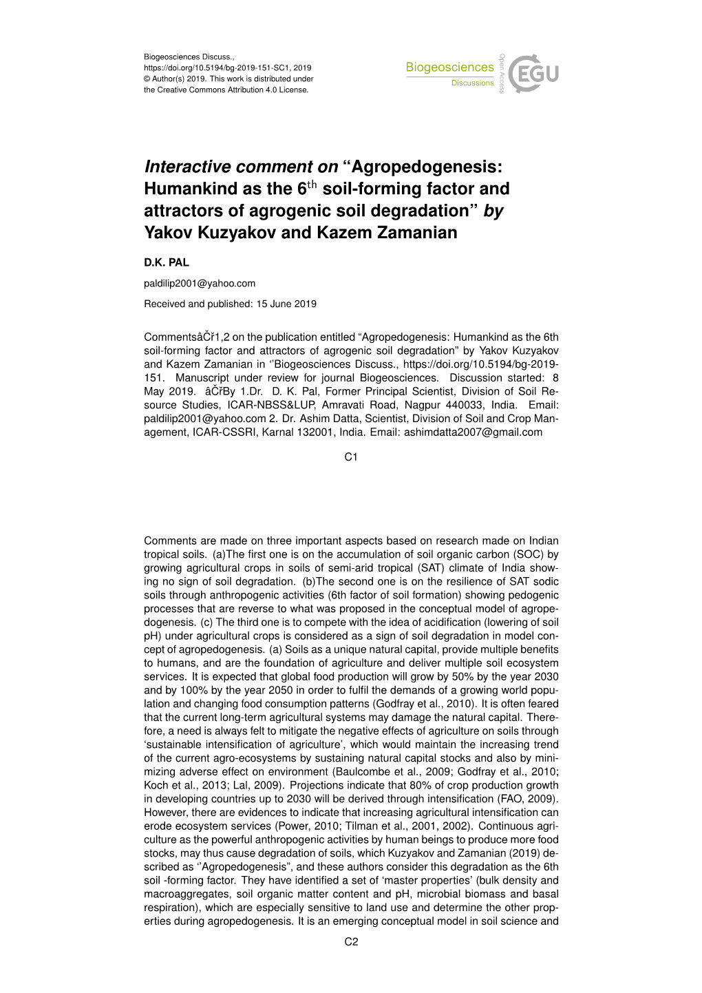 Agropedogenesis: Humankind As the 6Th Soil-Forming Factor and Attractors of Agrogenic Soil Degradation” by Yakov Kuzyakov and Kazem Zamanian