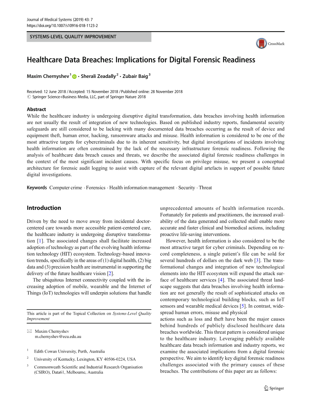 Healthcare Data Breaches: Implications for Digital Forensic Readiness