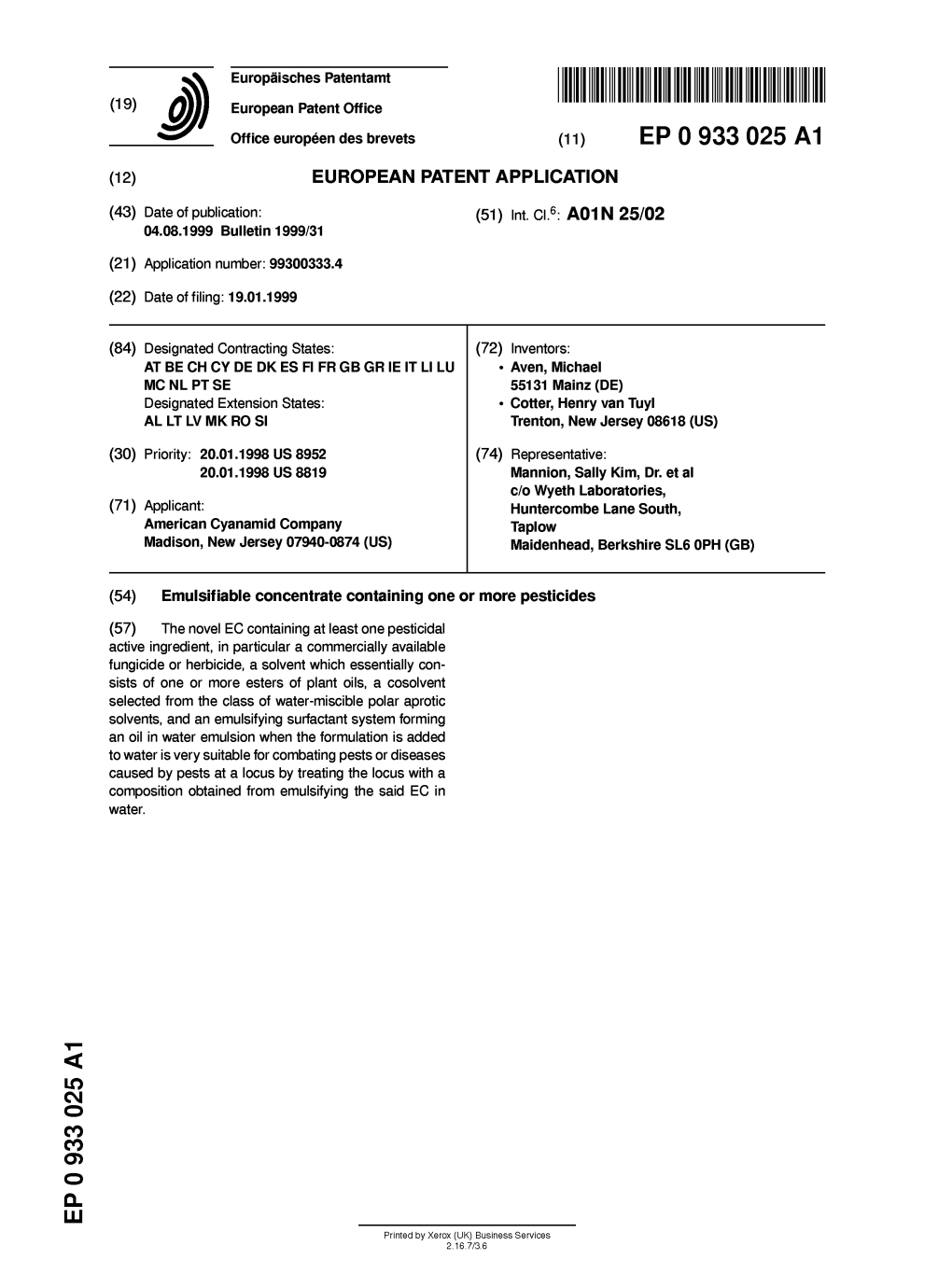 Emulsifiable Concentrate Containing One Or More Pesticides