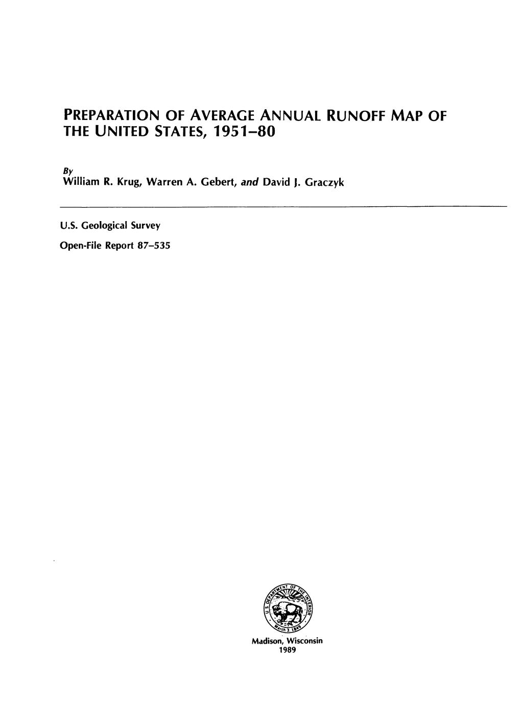 Preparation of Average Annual Runoff Map of the United States, 1951-80