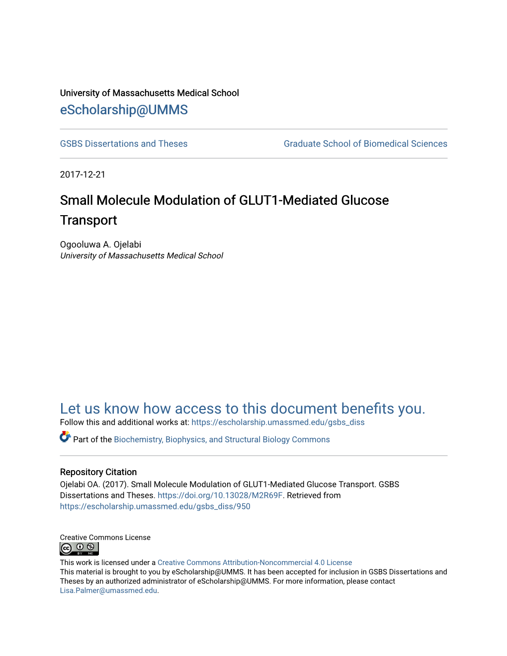 Small Molecule Modulation of GLUT1-Mediated Glucose Transport