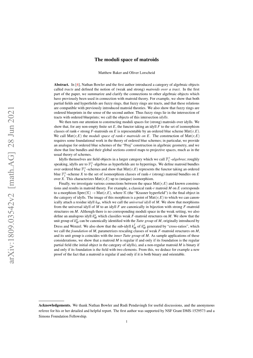 Arxiv:1809.03542V2 [Math.AG] 28 Jun 2021