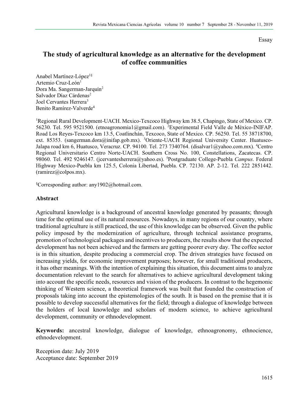 The Study of Agricultural Knowledge As an Alternative for the Development of Coffee Communities