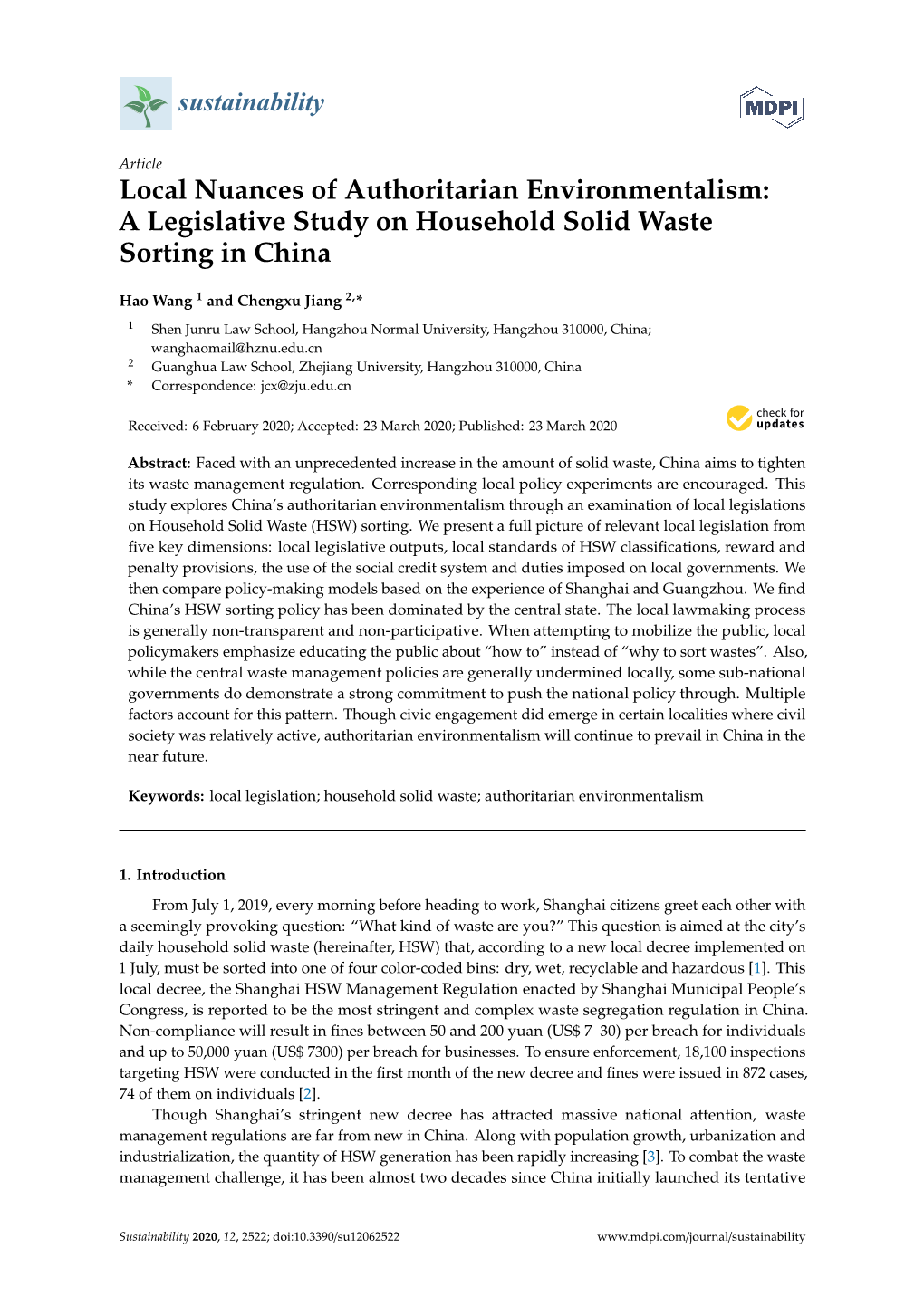 Local Nuances of Authoritarian Environmentalism: a Legislative Study on Household Solid Waste Sorting in China