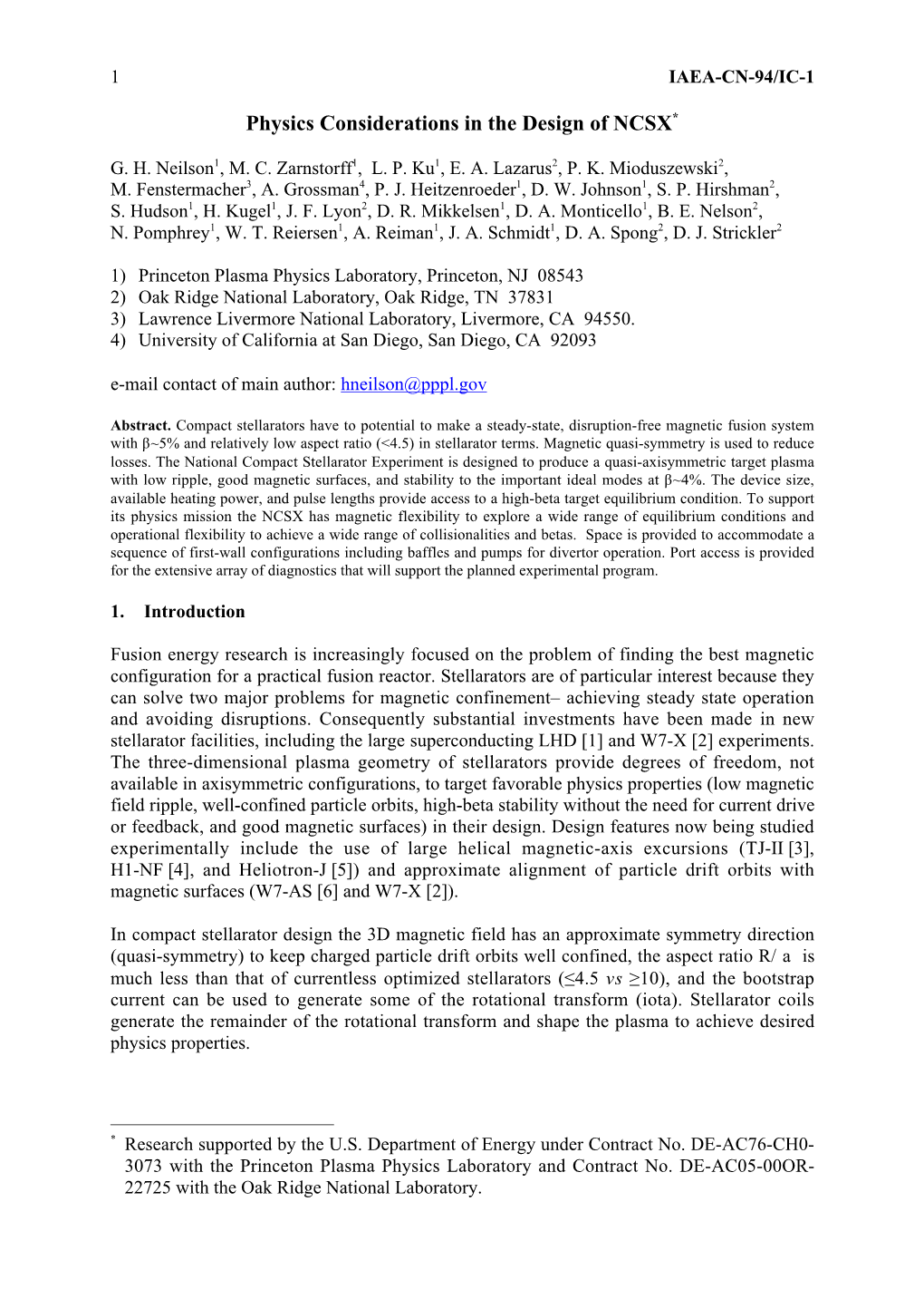 Physics Considerations in the Design of NCSX*