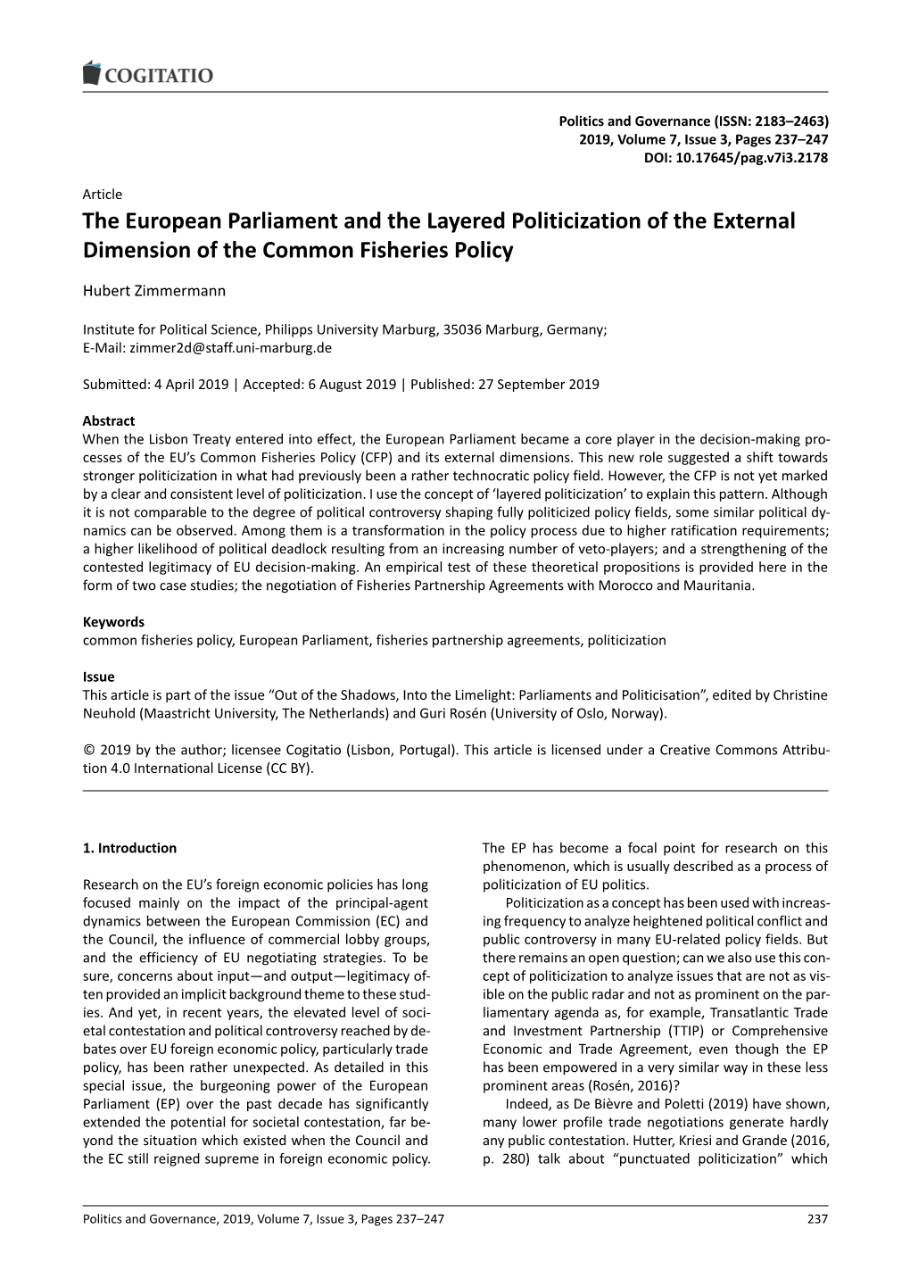 The European Parliament and the Layered Politicization of the External Dimension of the Common Fisheries Policy