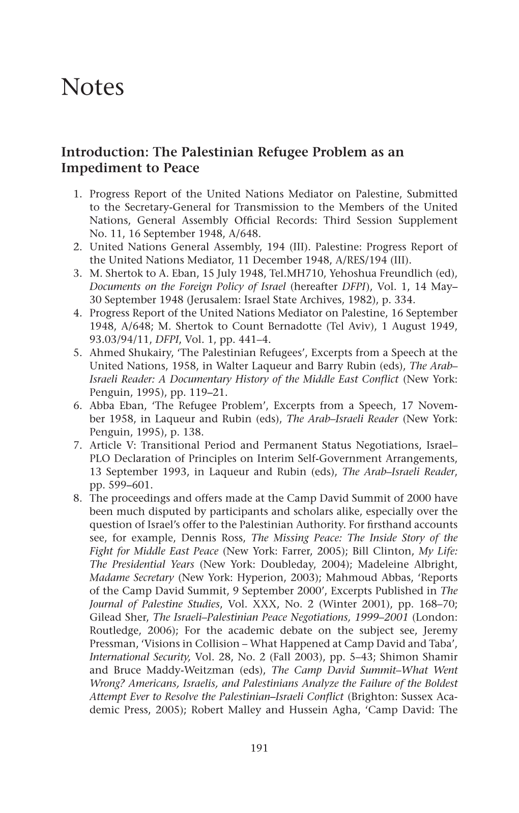 Introduction: the Palestinian Refugee Problem As an Impediment to Peace