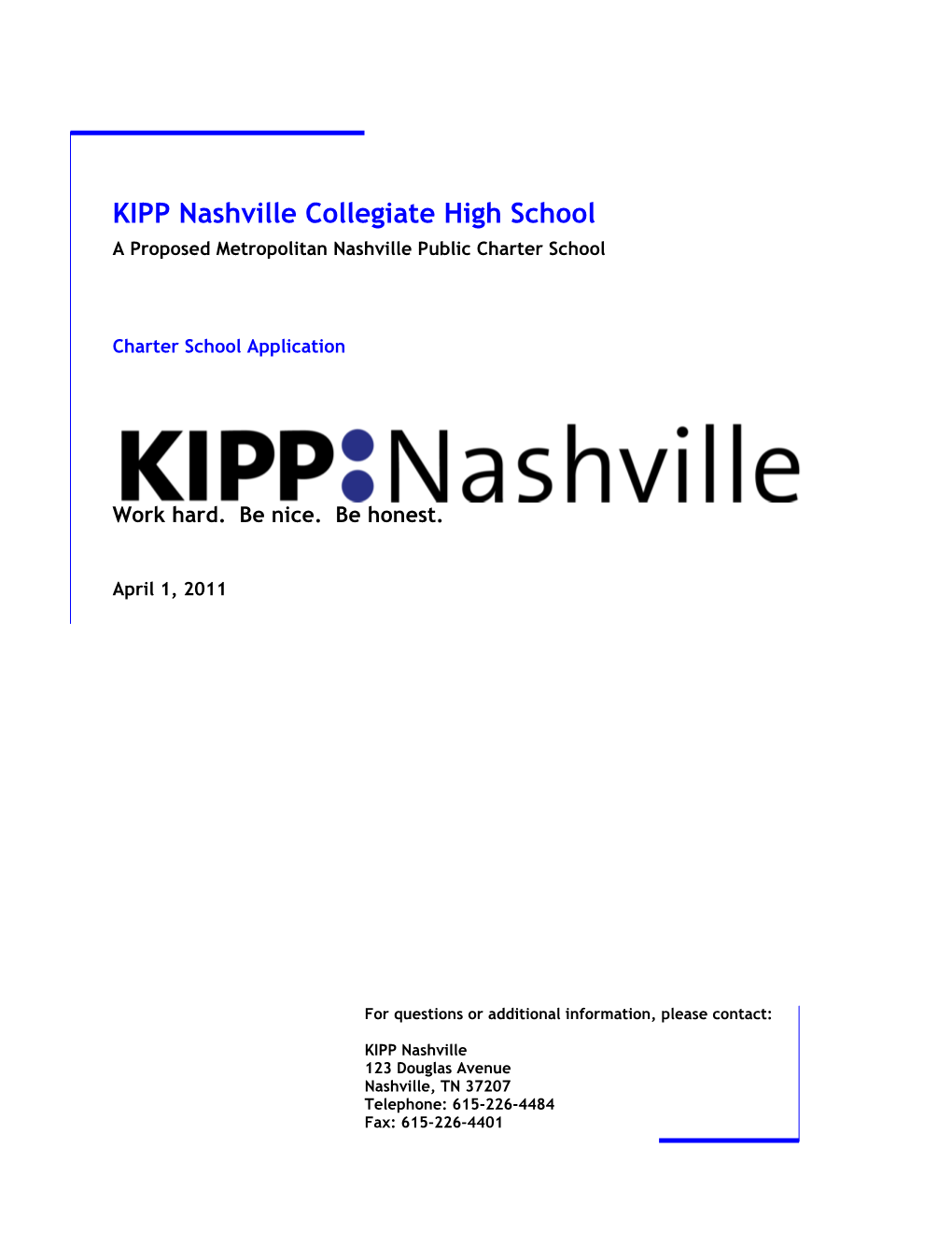 KIPP Nashville Collegiate High School Charter Application