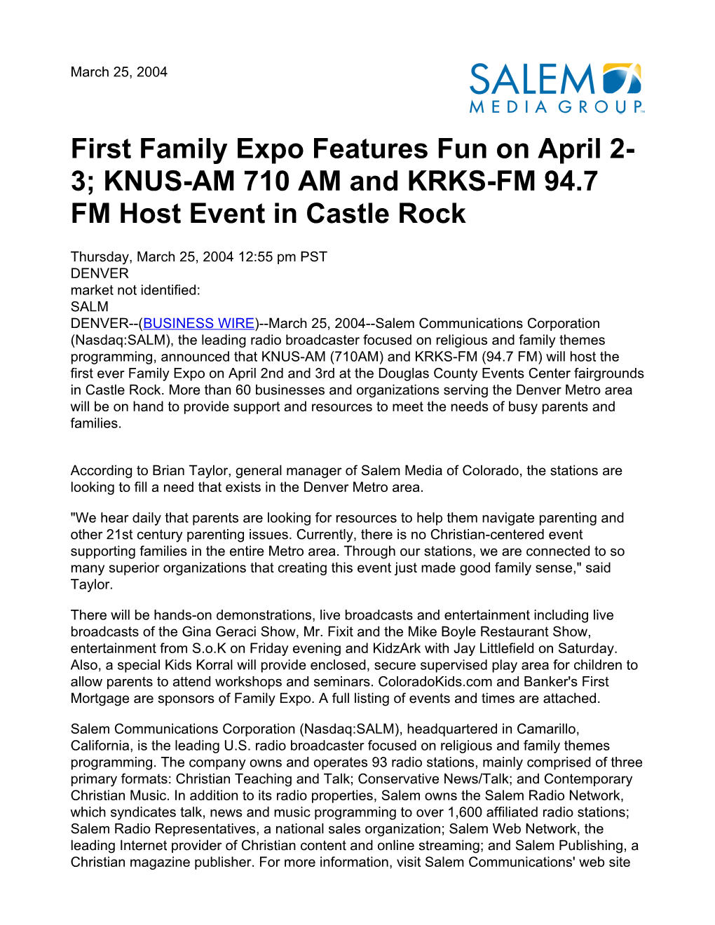 3; KNUS-AM 710 AM and KRKS-FM 94.7 FM Host Event in Castle Rock