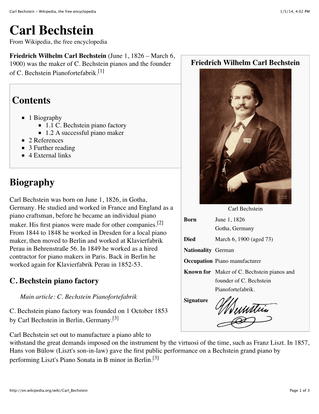 Carl Bechstein - Wikipedia, the Free Encyclopedia 1/5/14, 4:02 PM Carl Bechstein from Wikipedia, the Free Encyclopedia