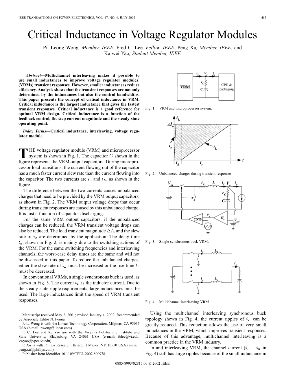 Critical Inductance in Voltage Regulator Modules Pit-Leong Wong, Member, IEEE, Fred C