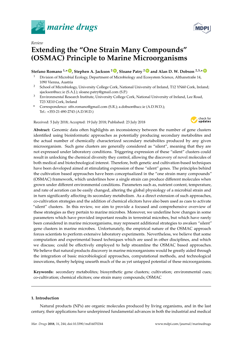 Extending the “One Strain Many Compounds” (OSMAC) Principle to Marine Microorganisms