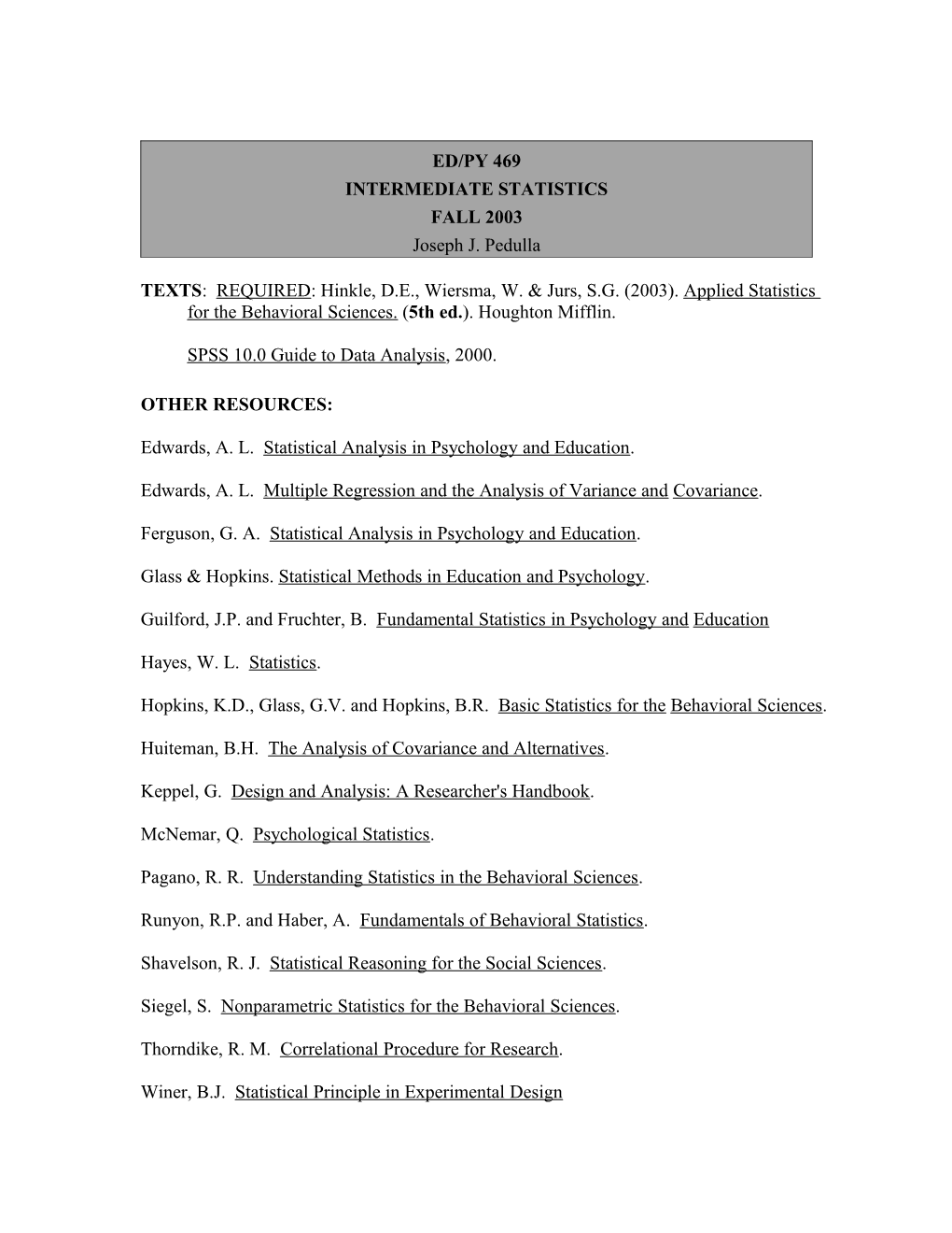 Intermediate Statistics