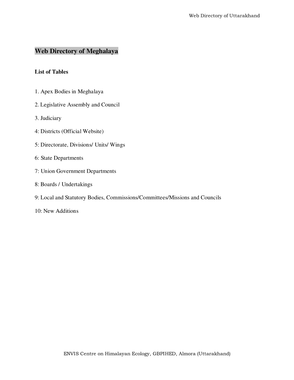 Web Directory of Meghalaya