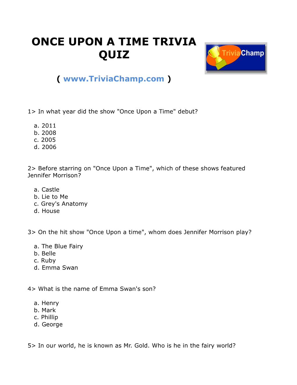 Once Upon a Time Trivia Quiz