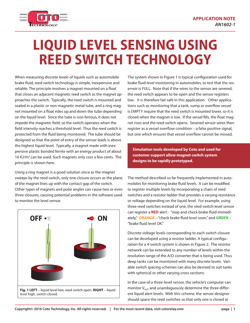 Liquid Level Sensing Using Reed Switch Technology