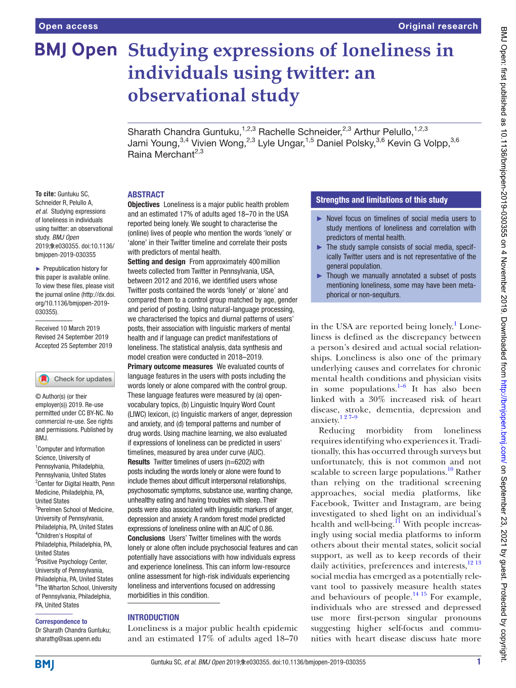 Studying Expressions of Loneliness in Individuals Using Twitter: an Observational Study