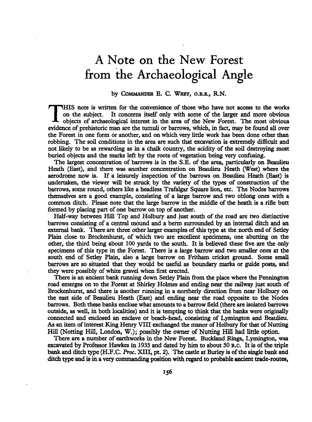 A Note on the New Forest from the Archaeological Angle