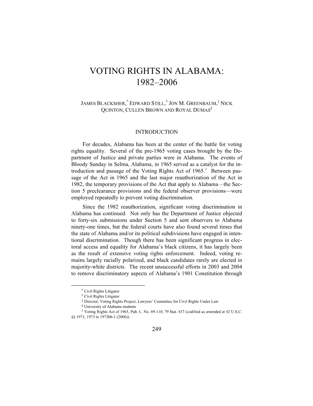 Voting Rights in Alabama: 1982–2006