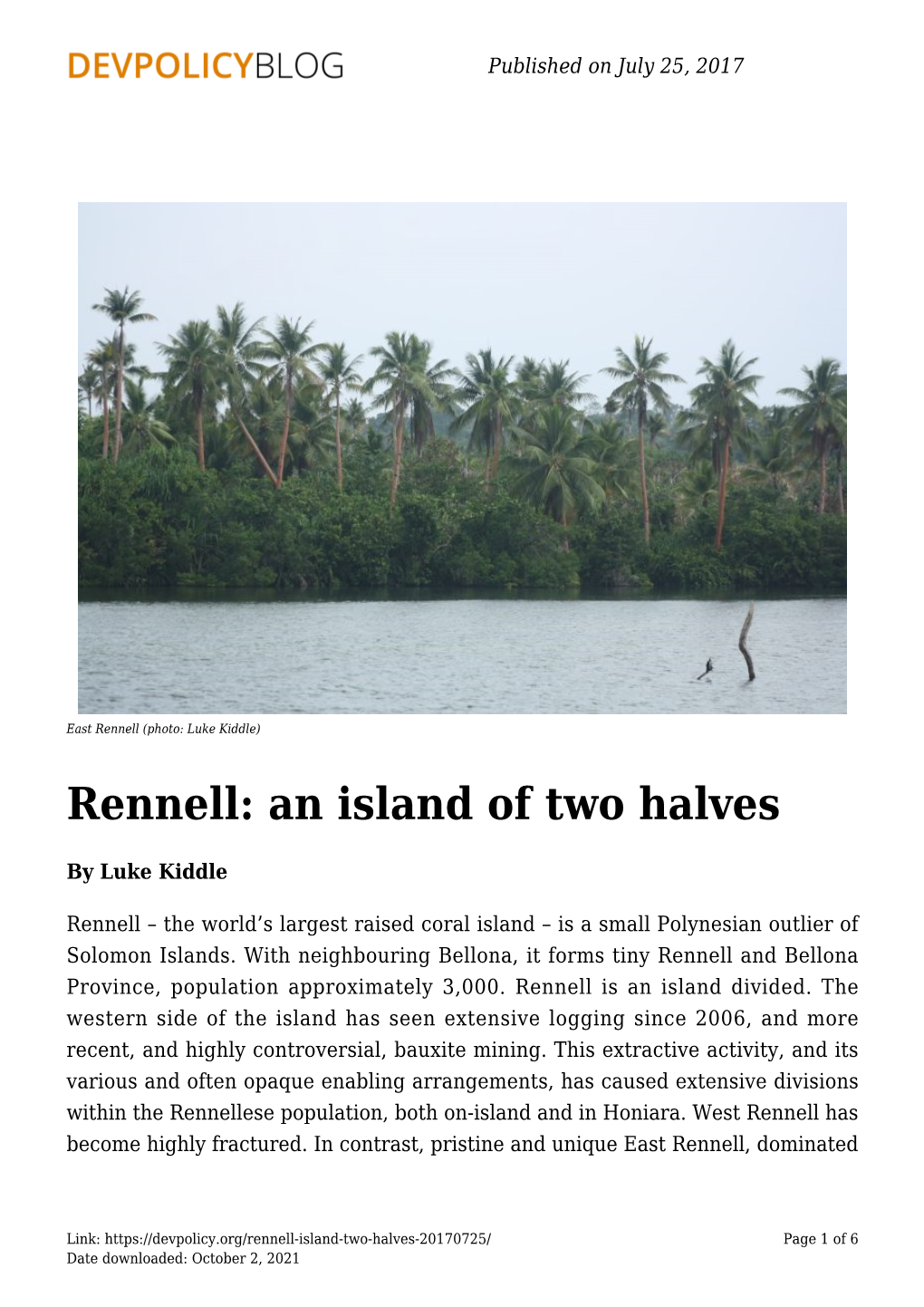 Rennell: an Island of Two Halves