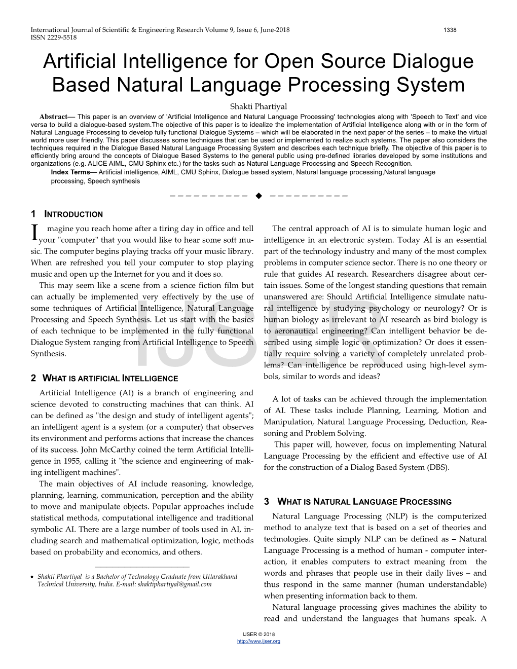 Artificial Intelligence for Open Source Dialogue Based Natural Language Processing System