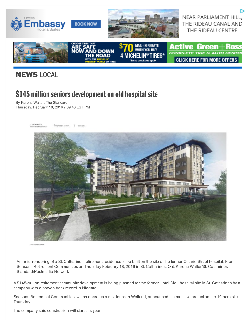 145 Million Seniors Development on Old Hospital Site by Karena Walter, the Standard Thursday, February 18, 2016 7:39:43 EST PM