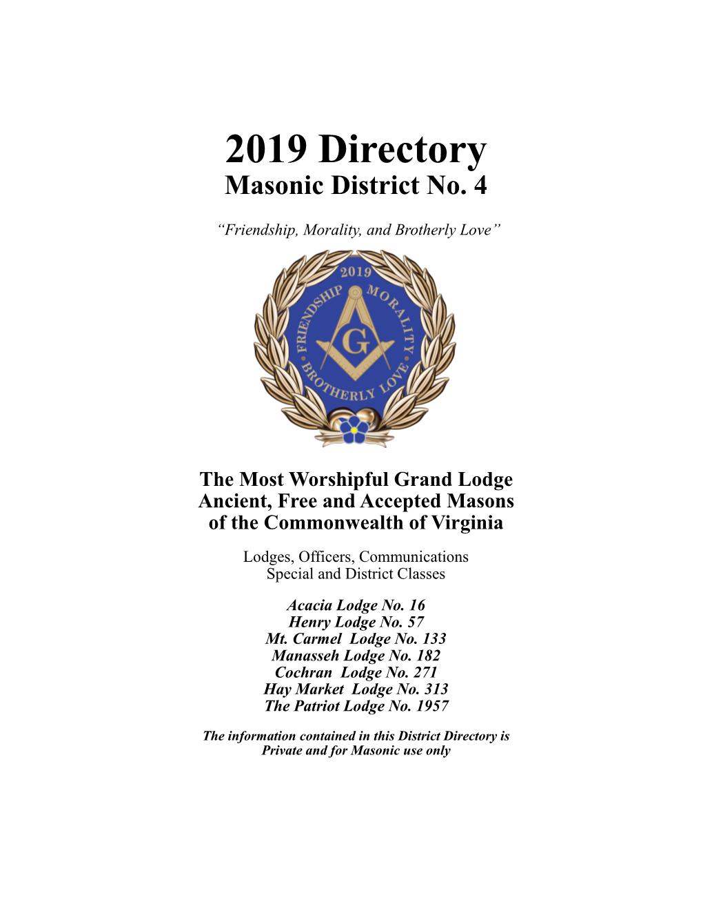 2019 Directory Masonic District No
