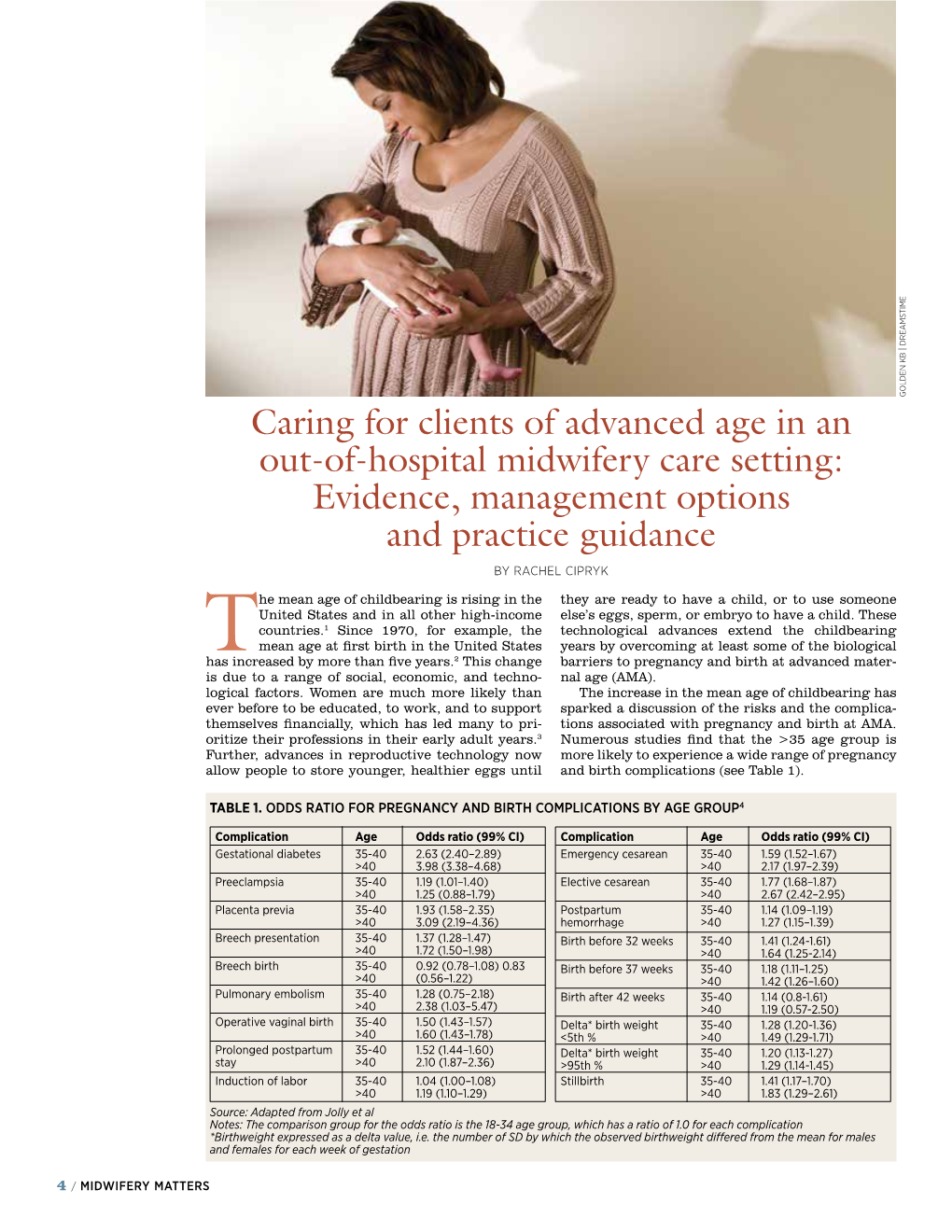 Caring for Clients of Advanced Age in an Out-Of-Hospital Midwifery Care Setting: Evidence, Management Options and Practice Guidance by Rachel Cipryk