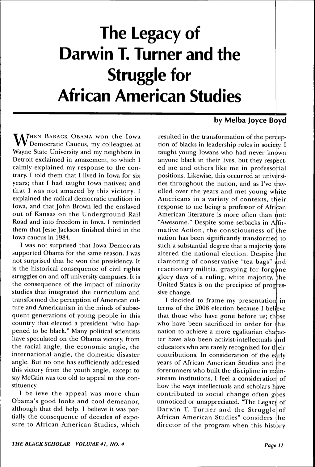 The Legacy of Darwin T. Turner and the Struggle for African American Studies