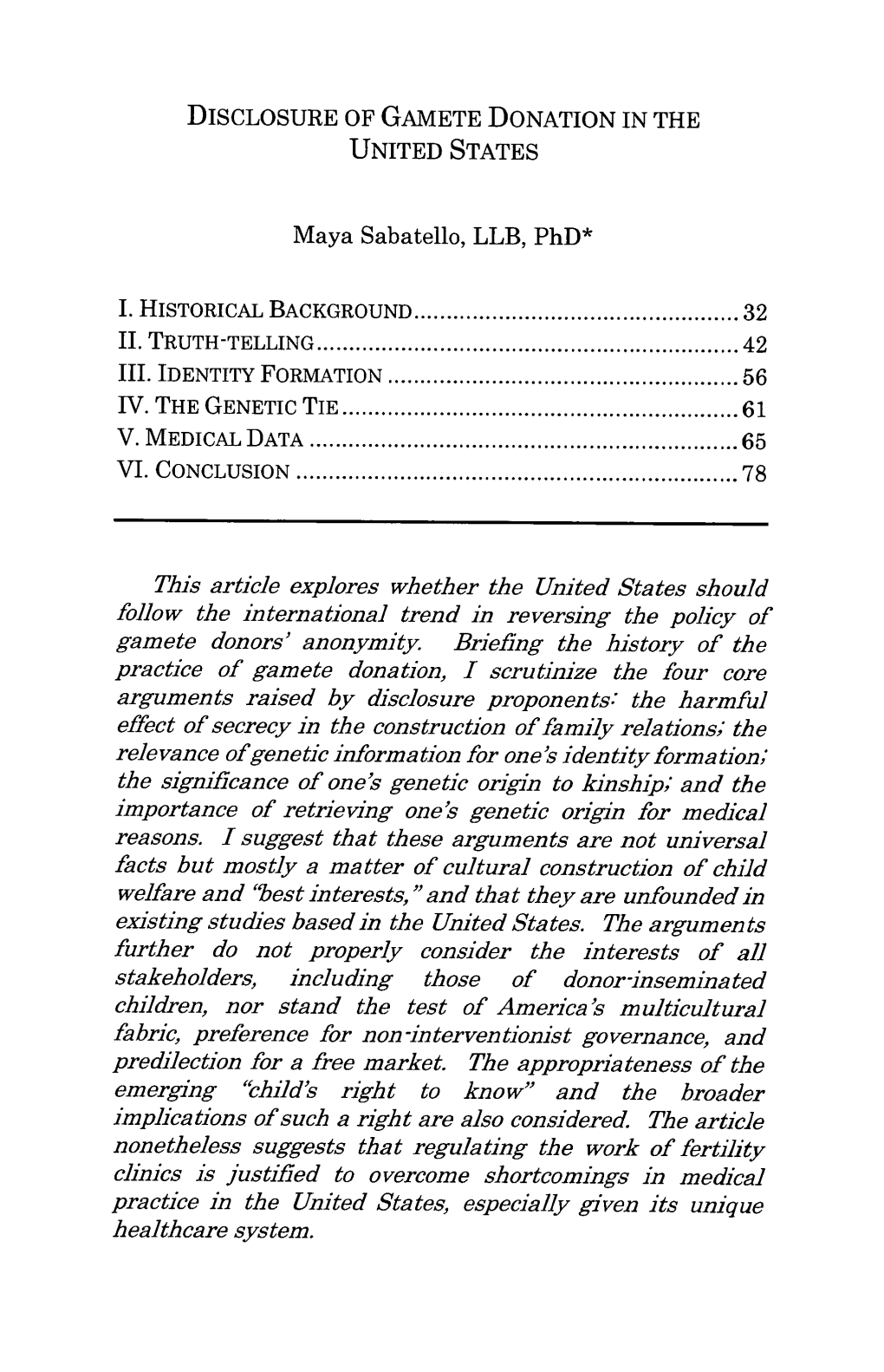 Disclosure of Gamete Donation in the United States