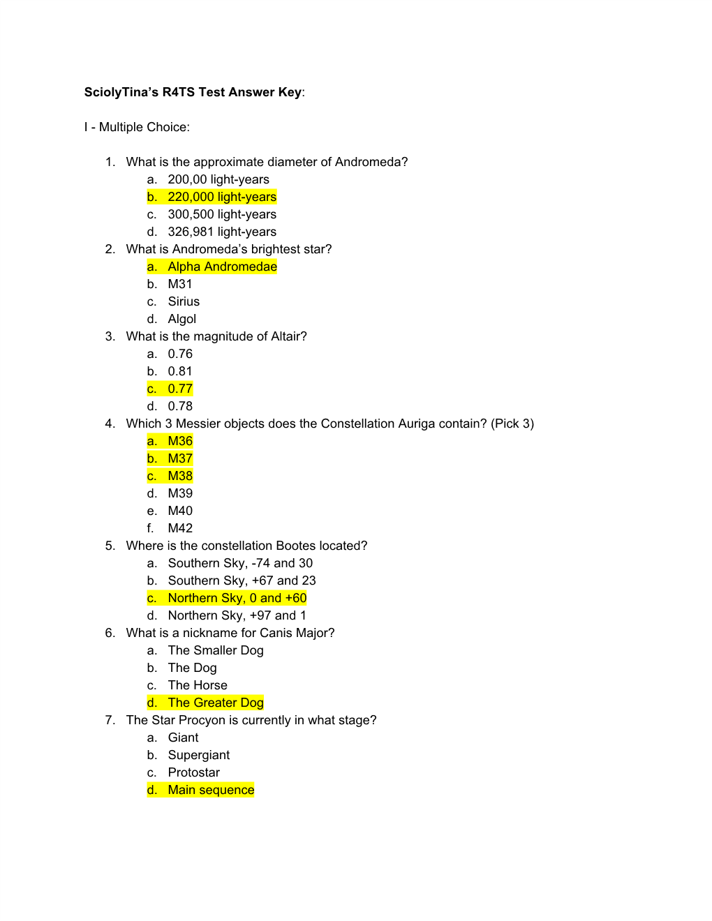 Sciolytina's R4TS Test Answer Key​: I