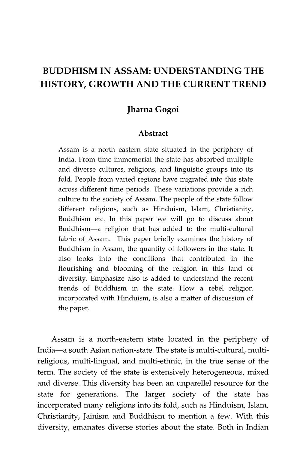 Buddhism in Assam: Understanding the History, Growth and the Current Trend