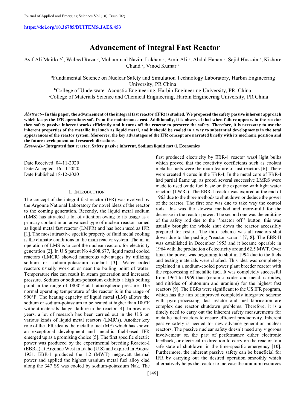 Advancement of Integral Fast Reactor