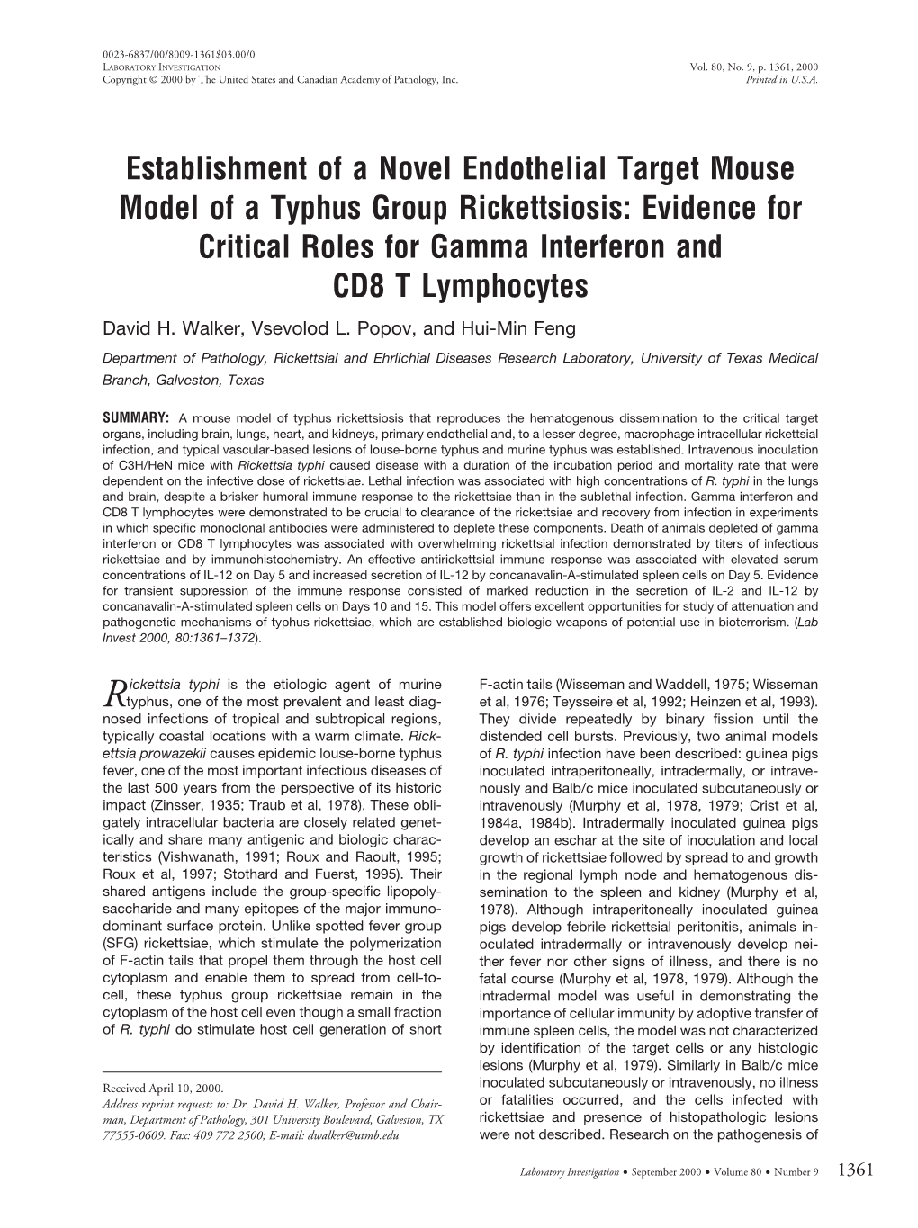 Rickettsia Typhi Caused Disease with a Duration of the Incubation Period and Mortality Rate That Were Dependent on the Infective Dose of Rickettsiae