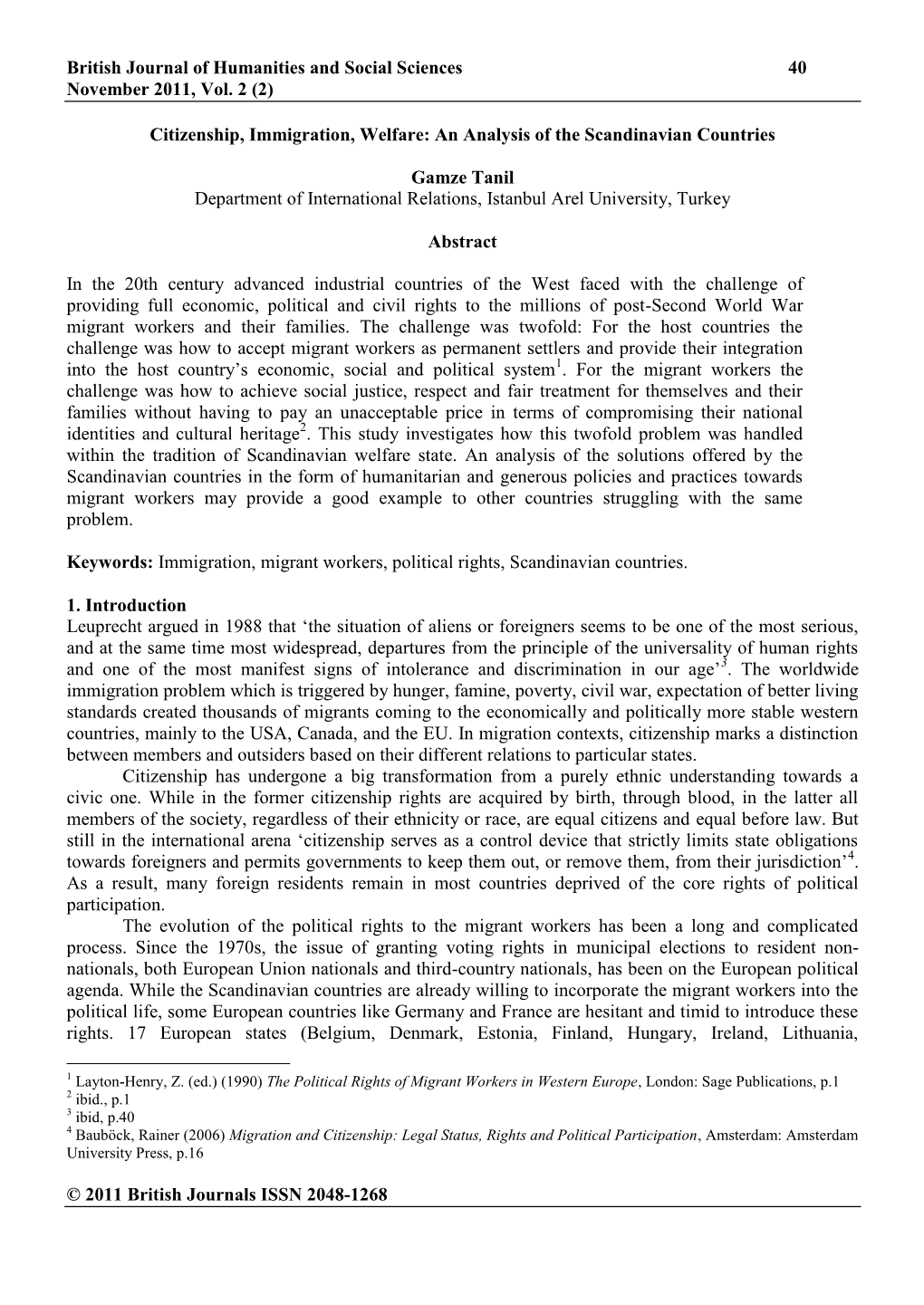 Citizenship, Immigration, Welfare: an Analysis of the Scandinavian Countries