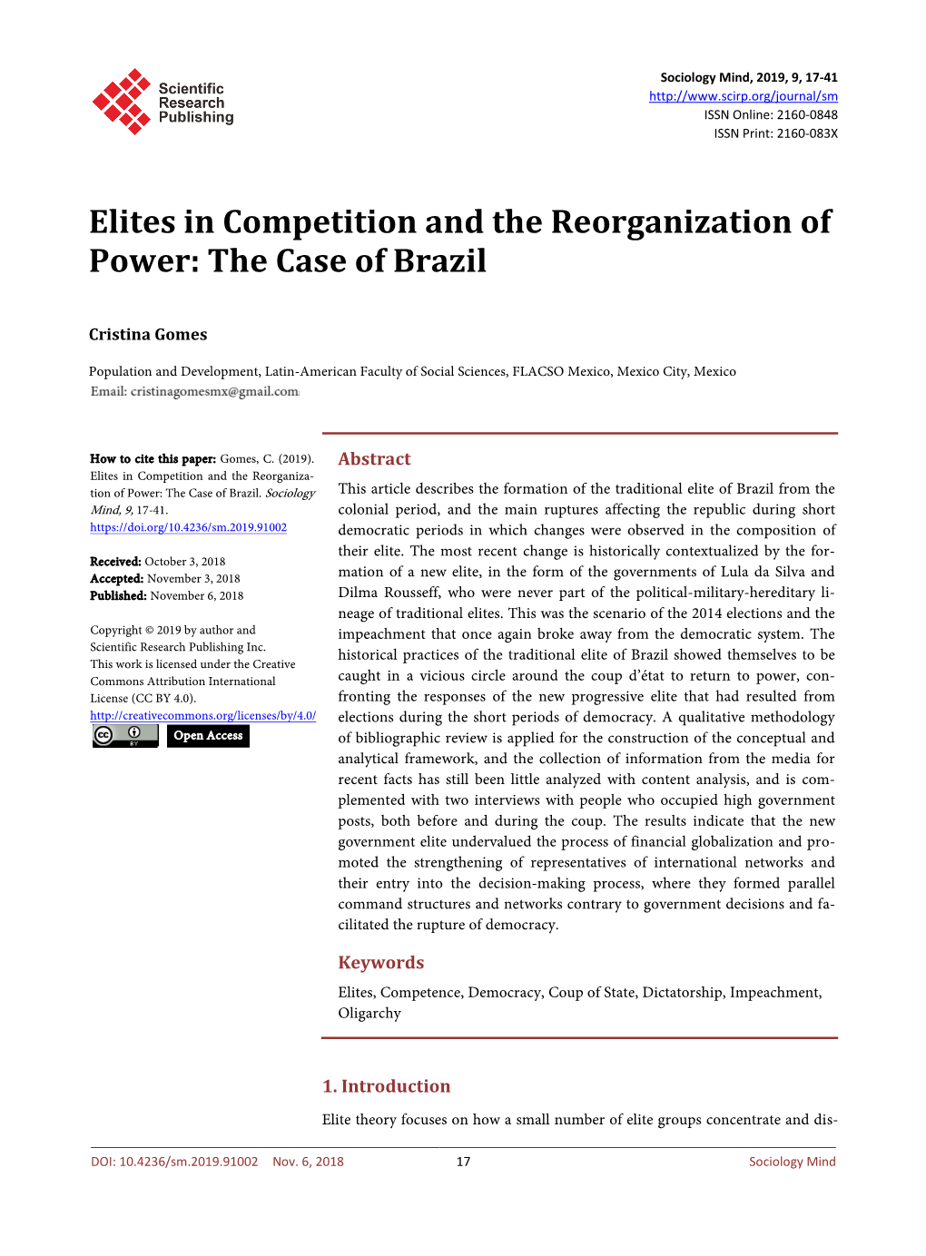 Elites in Competition and the Reorganization of Power: the Case of Brazil