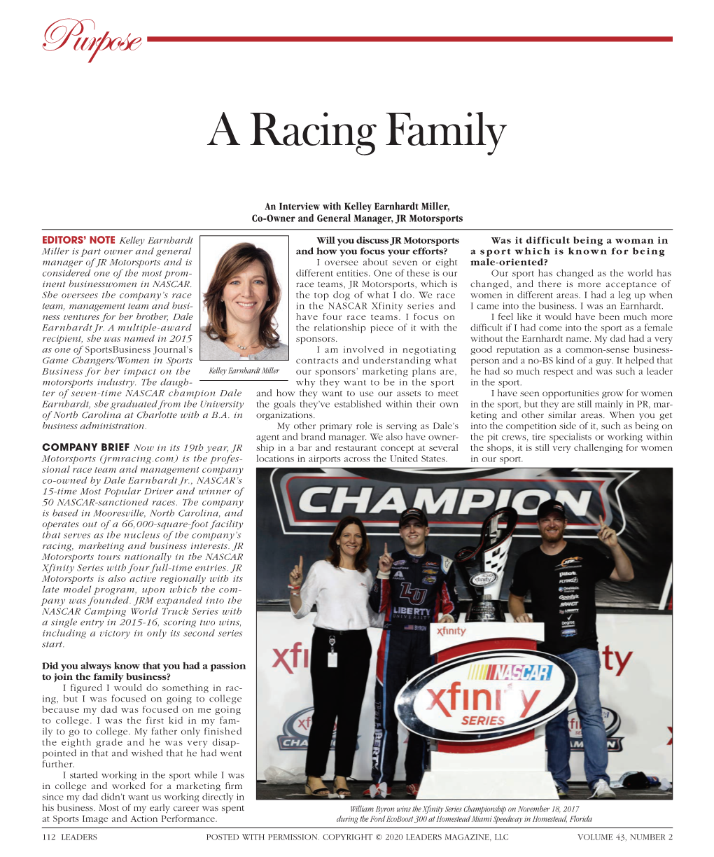 To Download a PDF of an Interview with Kelley Earnhardt Miller, Co