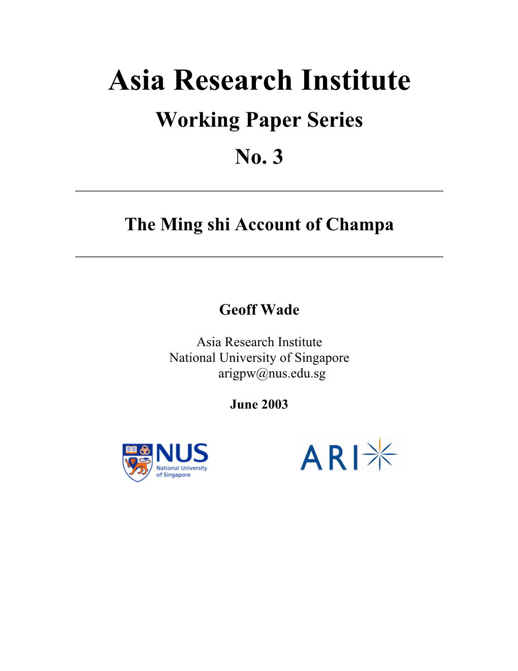 The Ming Shi Account of Champa