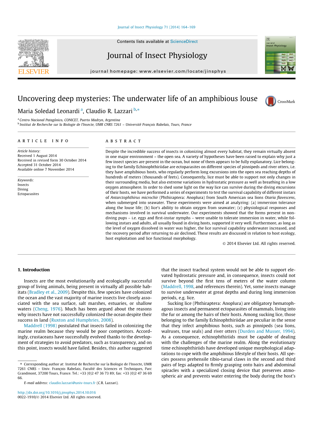 The Underwater Life of an Amphibious Louse ⇑ Maria Soledad Leonardi A, Claudio R