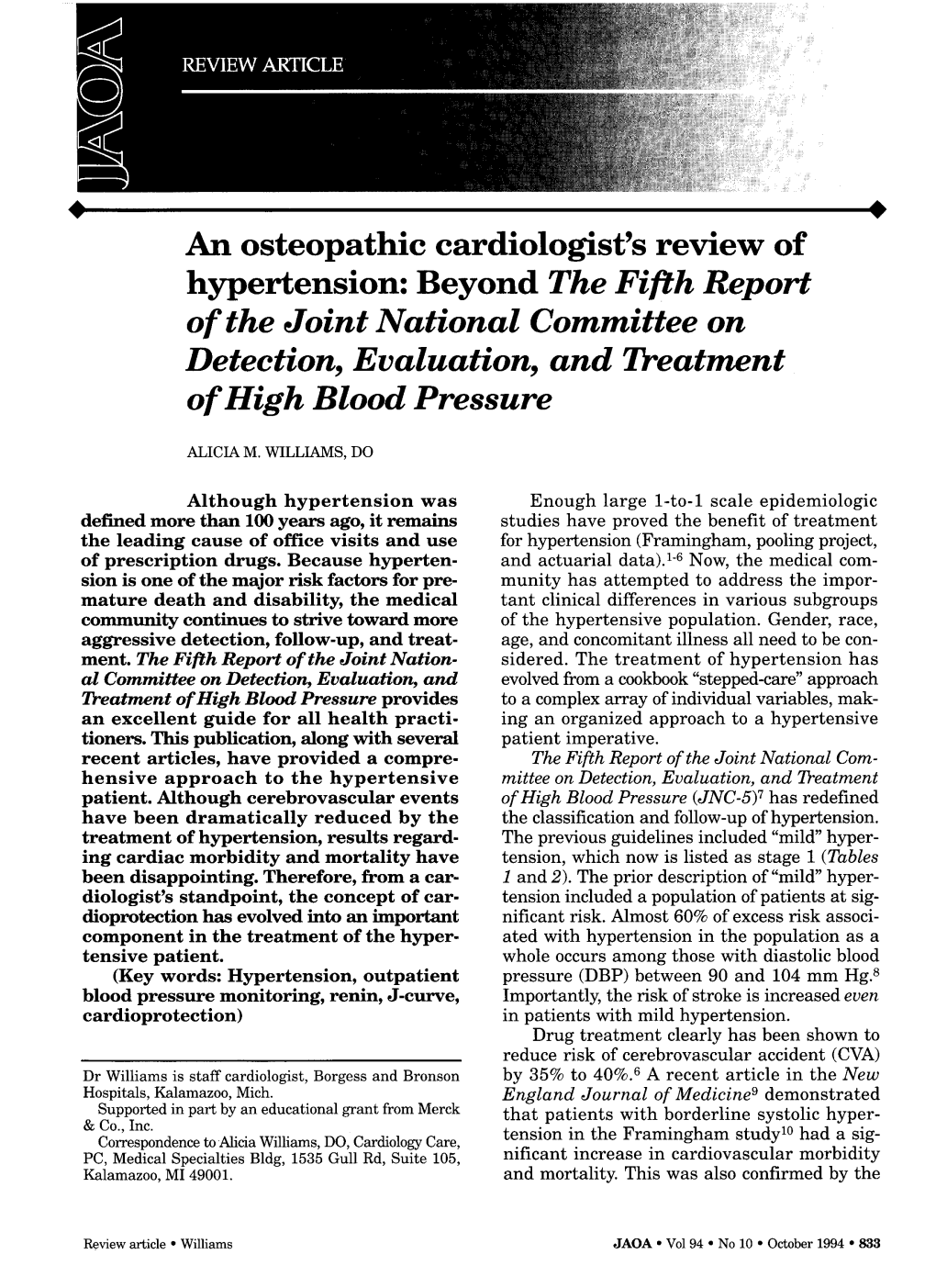 An Osteopathic Cardiologist's Review of Hypertension: Beyond the Fifth