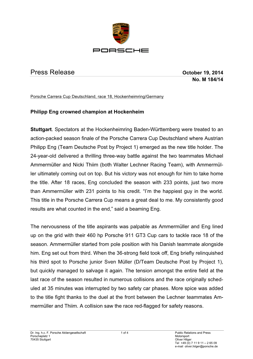 Press Release October 19, 2014 No