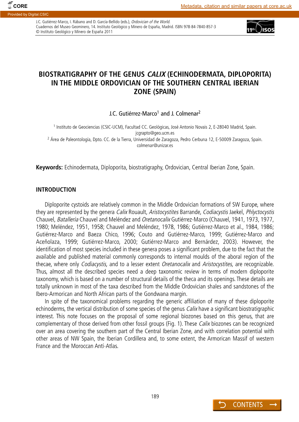 Biostratigraphy of the Genus Calix (Echinodermata, Diploporita) in the Middle Ordovician of the Southern Central Iberian Zone (Spain)