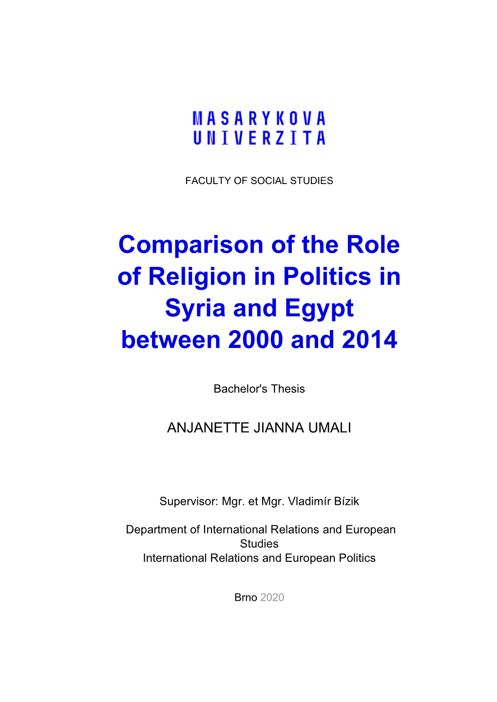 Comparison of the Role of Religion in Politics in Syria and Egypt Between 2000 and 2014