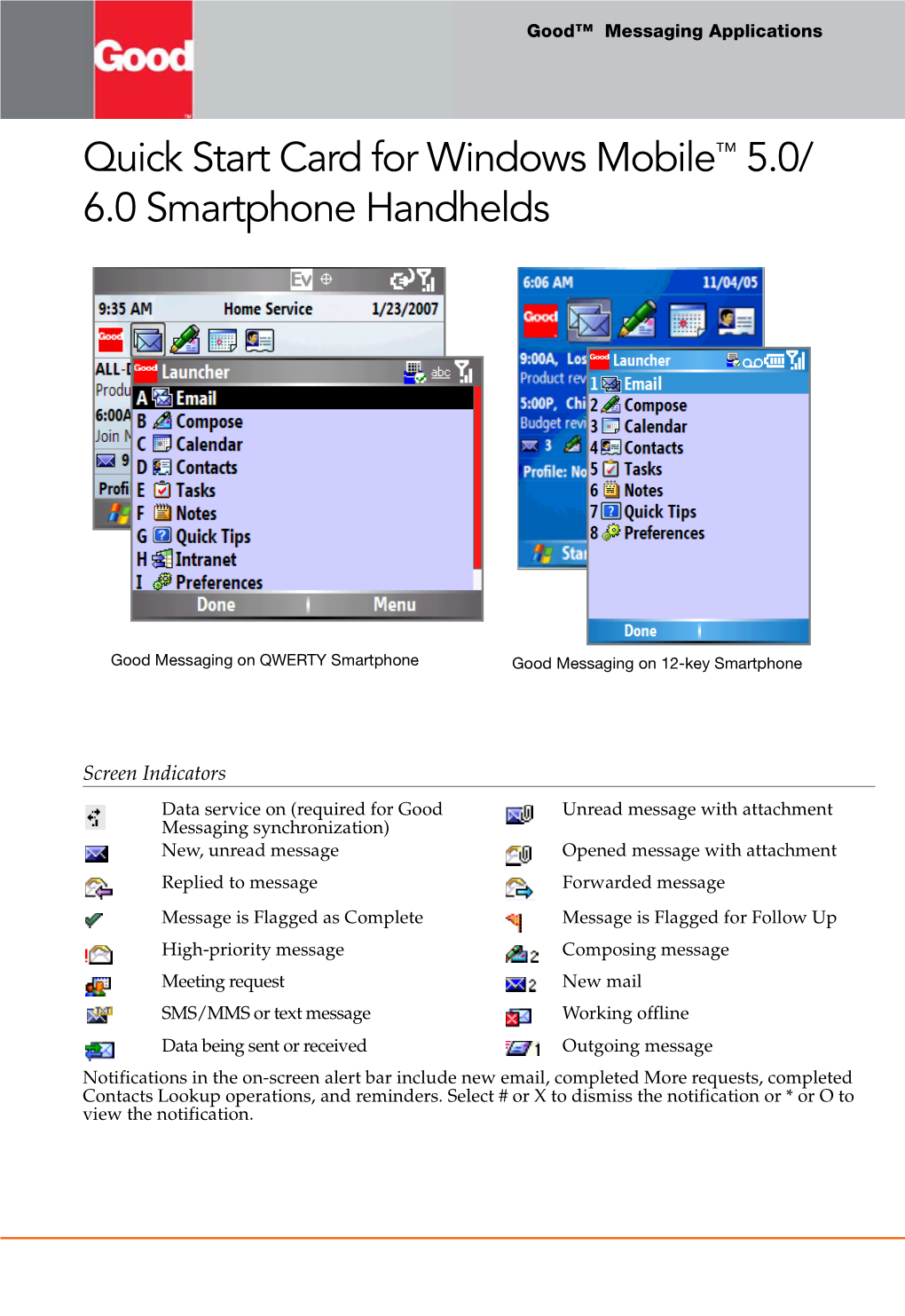 Quick Start Card for Windows Mobile™ 5.0/ 6.0 Smartphone Handhelds