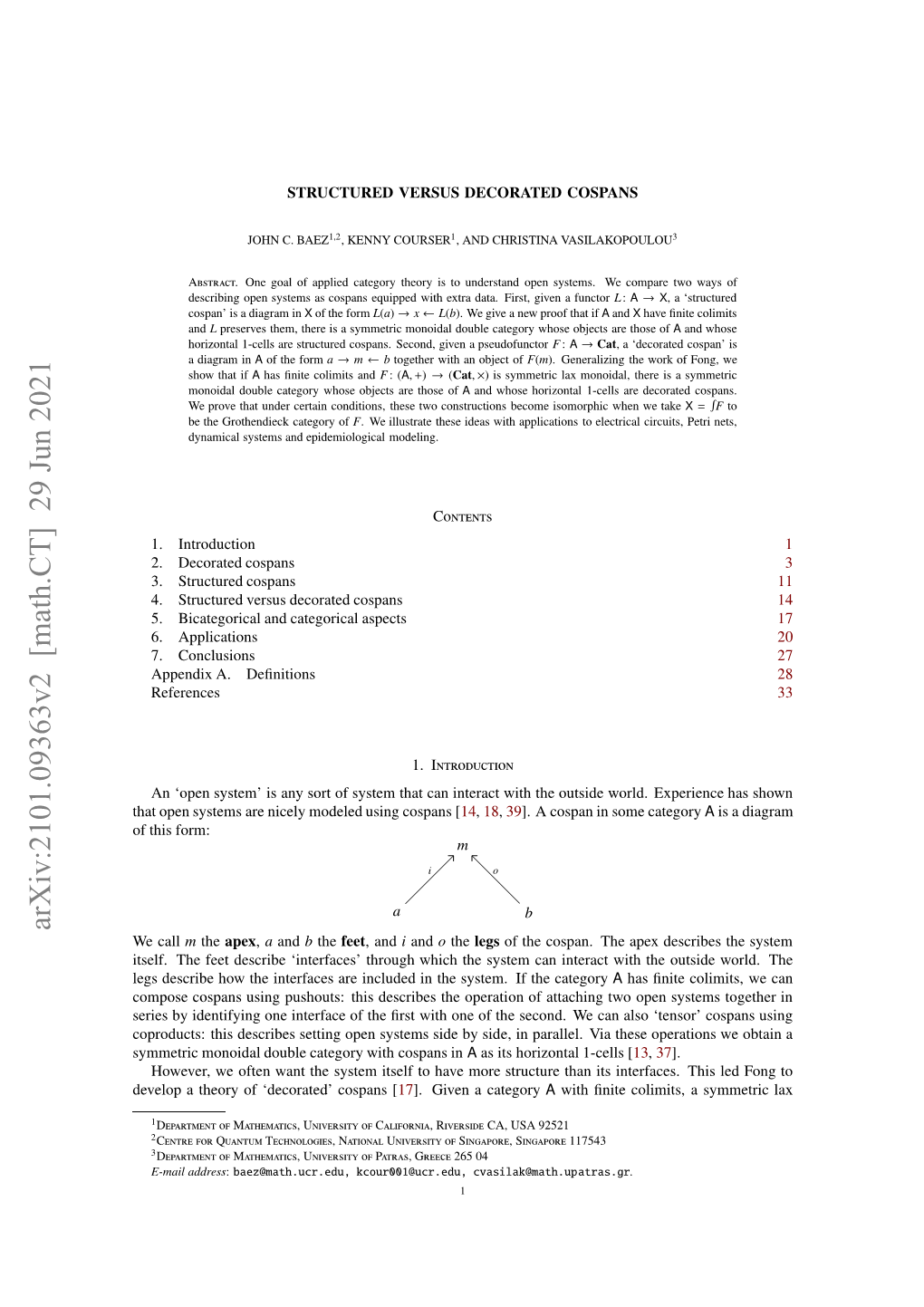 Arxiv:2101.09363V2 [Math.CT] 29 Jun 2021 Htoe Ytm R Ieymdlduigcsas[ Cospans Using Modeled Nicely Are Systems Open That Esdsrb O H Nefcsaeicue Ntesystem