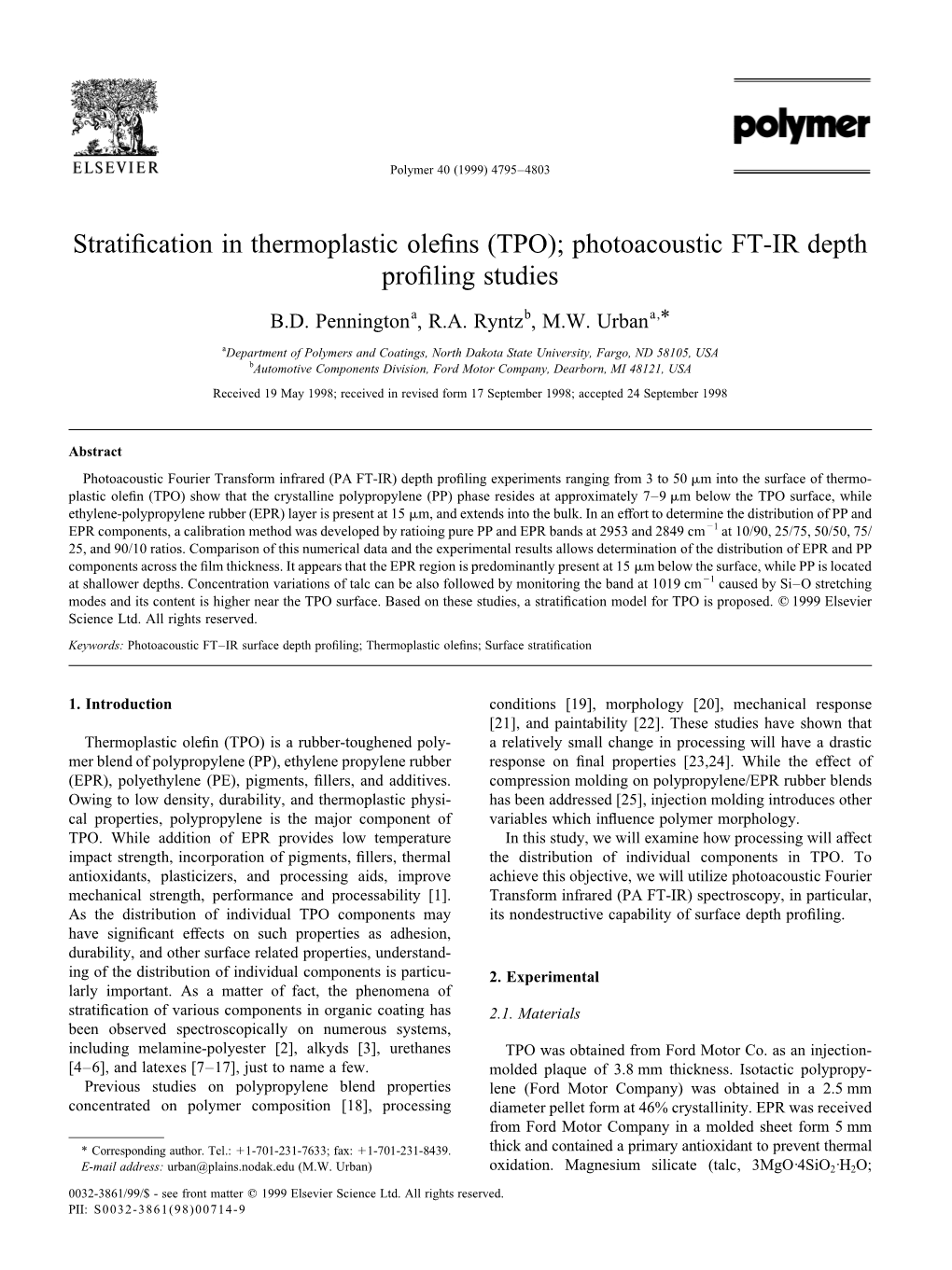 (TPO); Photoacoustic FT-IR Depth Profiling Studies