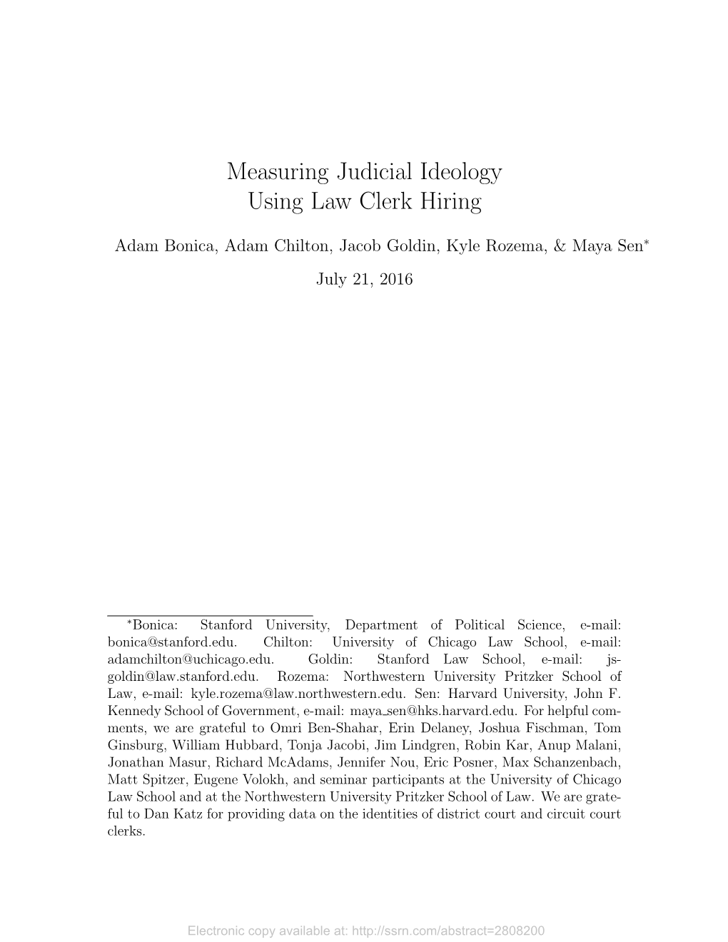 Measuring Judicial Ideology Using Law Clerk Hiring