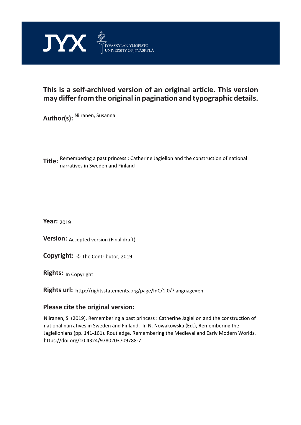 This Is a Self-Archived Version of an Original Article. This Version May Differ from the Original in Pagination and Typographic Details