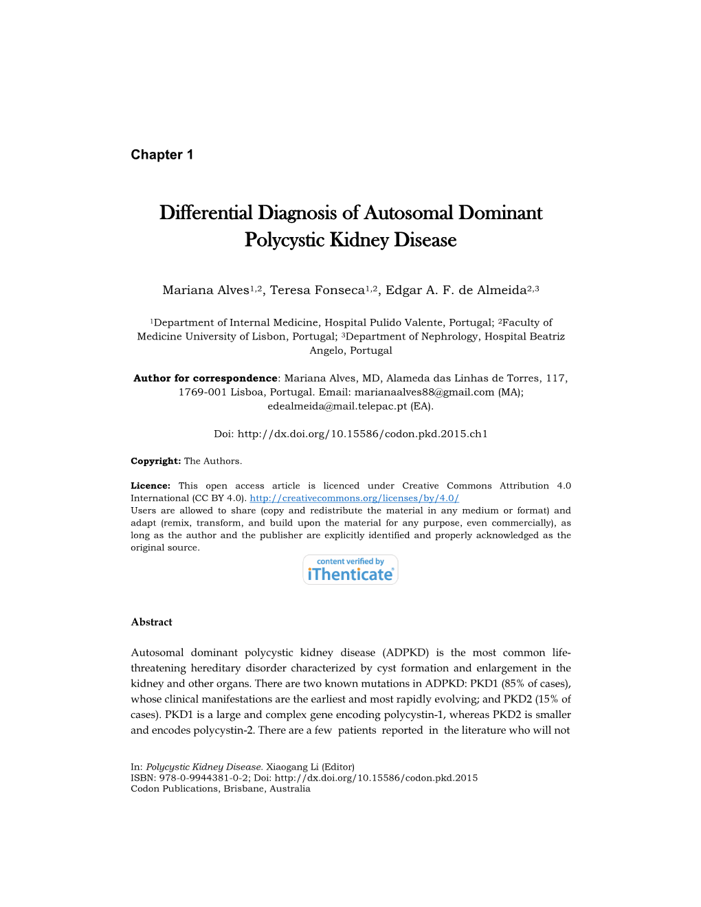 Differential Diagnosis of Autosomal Dominant Polycystic Kidney Disease