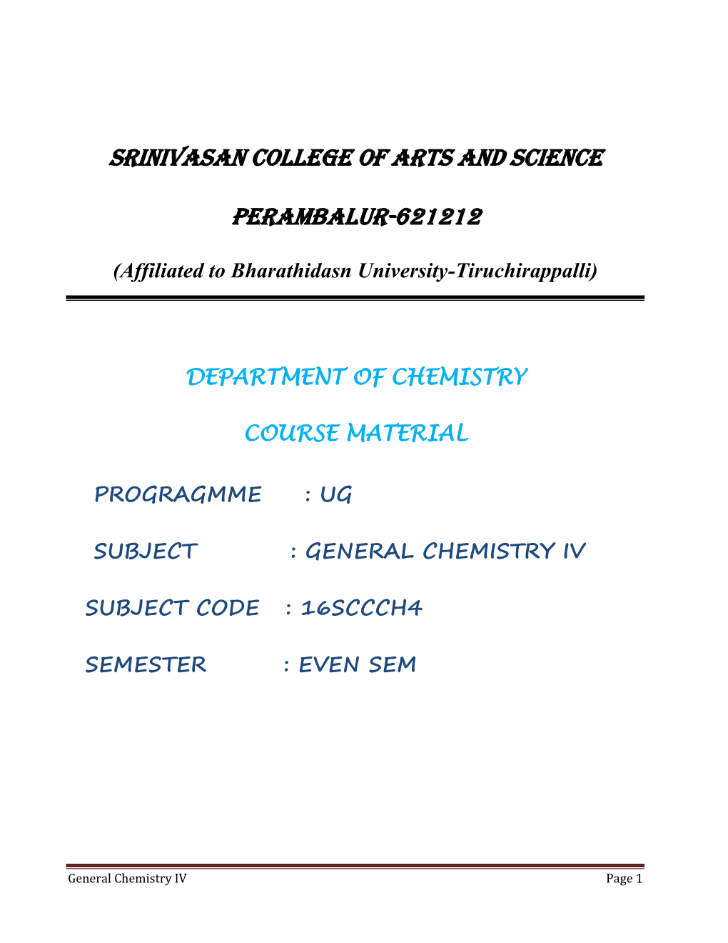 Srinivasan College of Arts and Science Perambalur